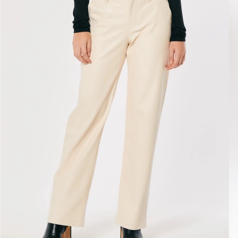 Hollister Cream Faux Leather Women's “Dad” Pants